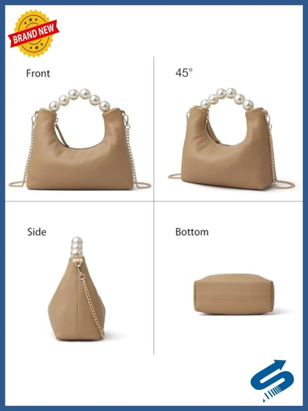 Designer Pearl Handle Clutch Purse Genuine Leather Evening Bag